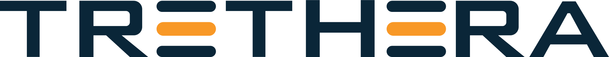 The word TRETHERA in bold, modern font with horizontal orange bars incorporated into the letters E and H on a light background.